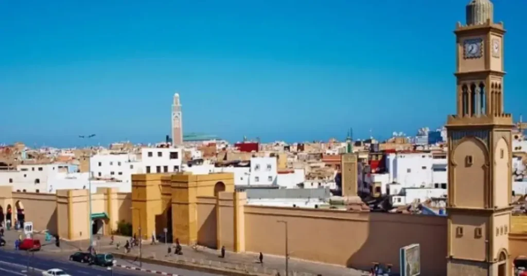 View of Casablanca with mosque minaret and city skyline best morocco tours