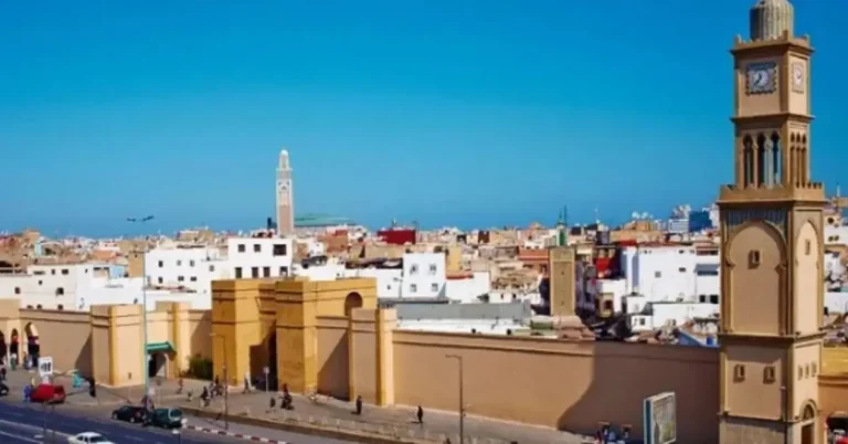 View of Casablanca with mosque minaret and city skyline best morocco tours