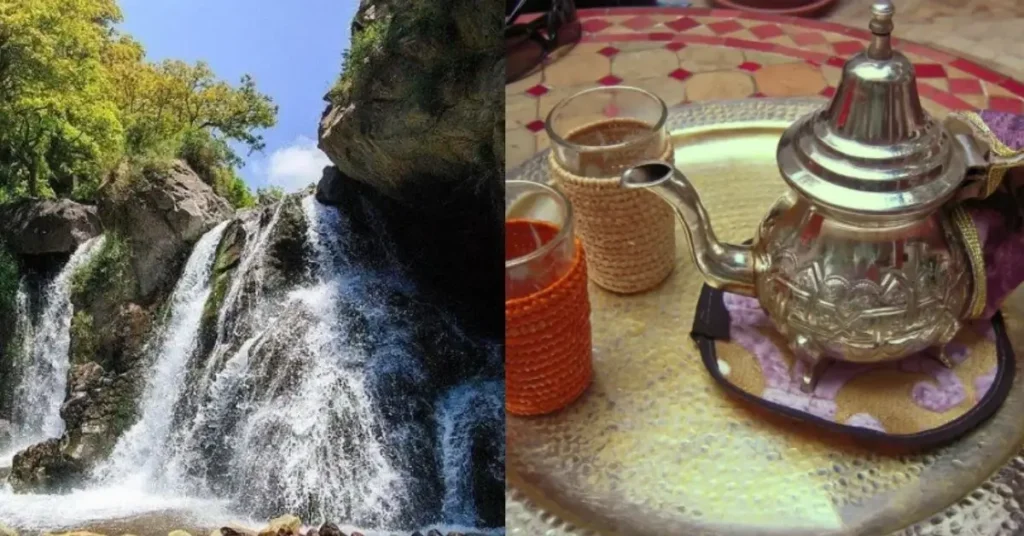 Moroccan waterfalls and traditional mint tea served on a silver tray best morocco tours