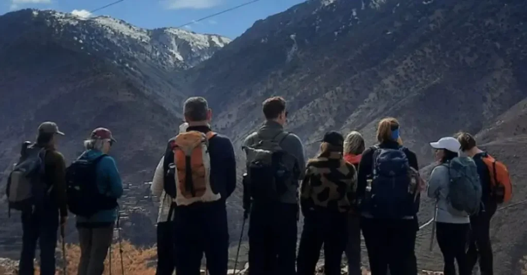 Tourists hiking in the High Atlas Mountains near Marrakech Marrakech Morocco Tours