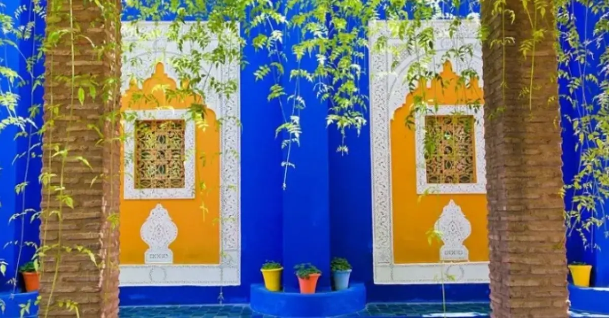 Majorelle Garden in Marrakech with vivid blue walls and traditional Moroccan patterns Marrakech Morocco Tours