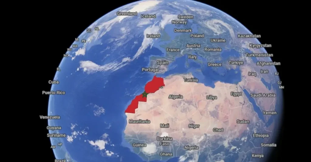 World map showing Morocco in Northwest Africa without disputed borders