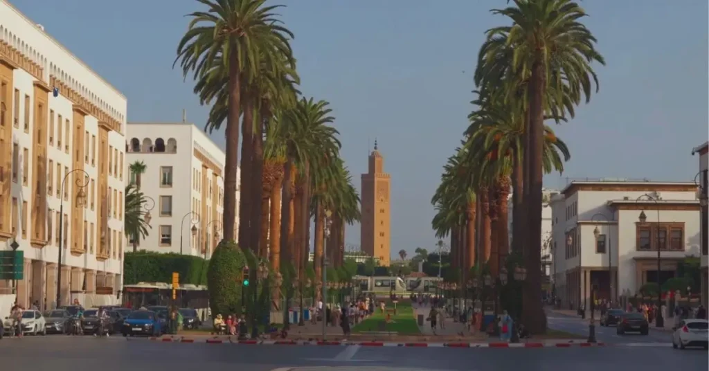 Palm-lined Mohammed V Avenue in Rabat’s ville nouvelle